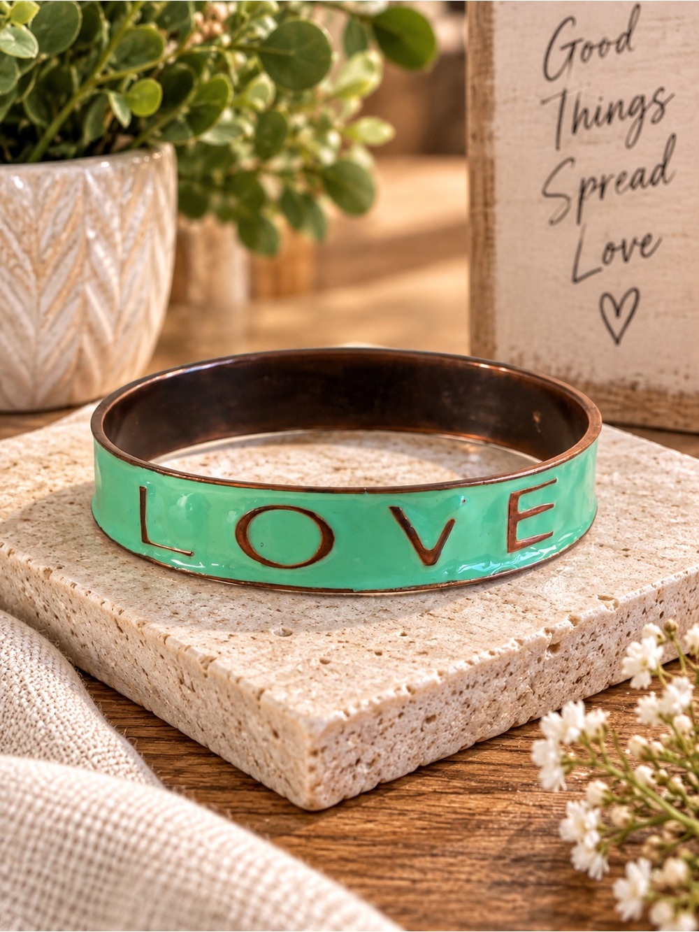 LOVE Mint Green Metal Decorative Bracelet